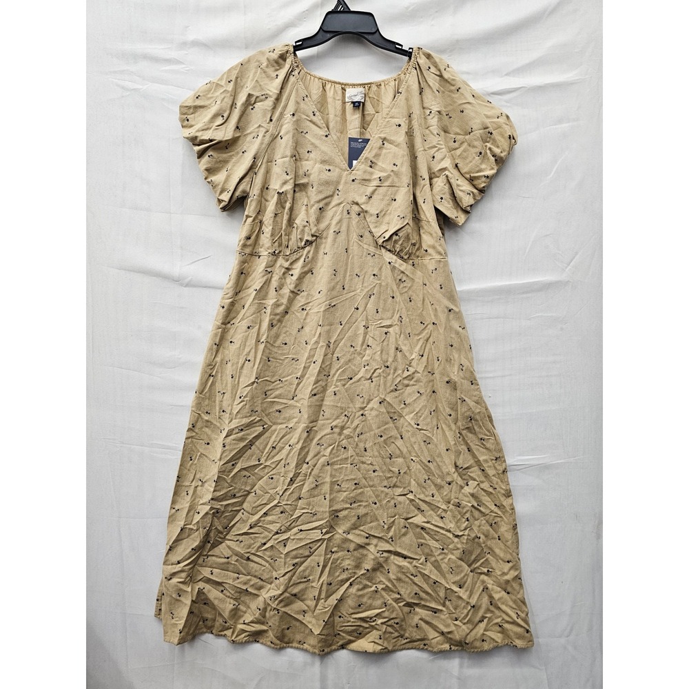 Universal Thread Womens Puff Sleeve Floral Midi Dress Tan Cotton Blend Size XXL